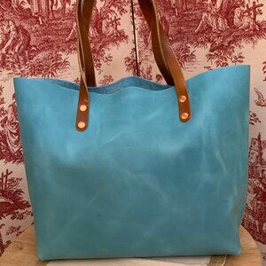 Blue Leather Tote Bag